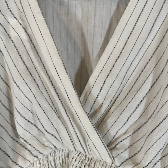 Zara White Striped V-Neck Kimono Sleeve Accordion Trim Cropped Top Women Sz S - Picture 5 of 8